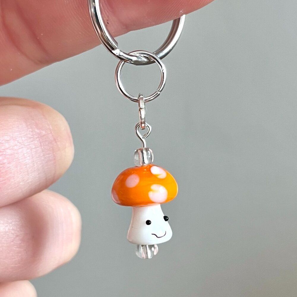 Orange and White Glass Mushroom Charm Key Chain